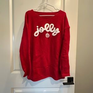 Red 'Jolly' Holiday Christmas in July Sweater oversized M Like New. Ugly
